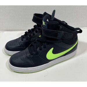 Nike Boys Court Borough 2 Mid GS Dark Obsidian Lime Blast Black Sneakers Size 7Y